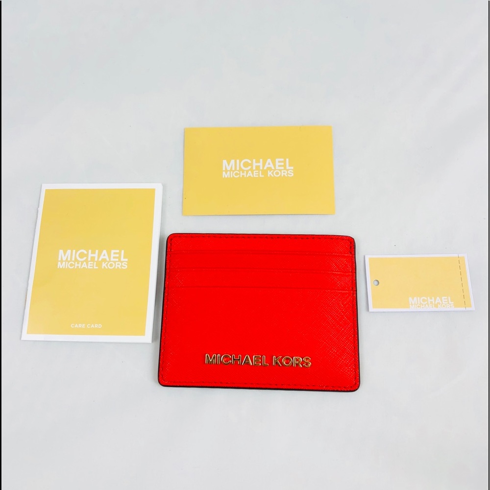 New! Michael Kors Bright Red Leather Card Case - Picture 4 of 7